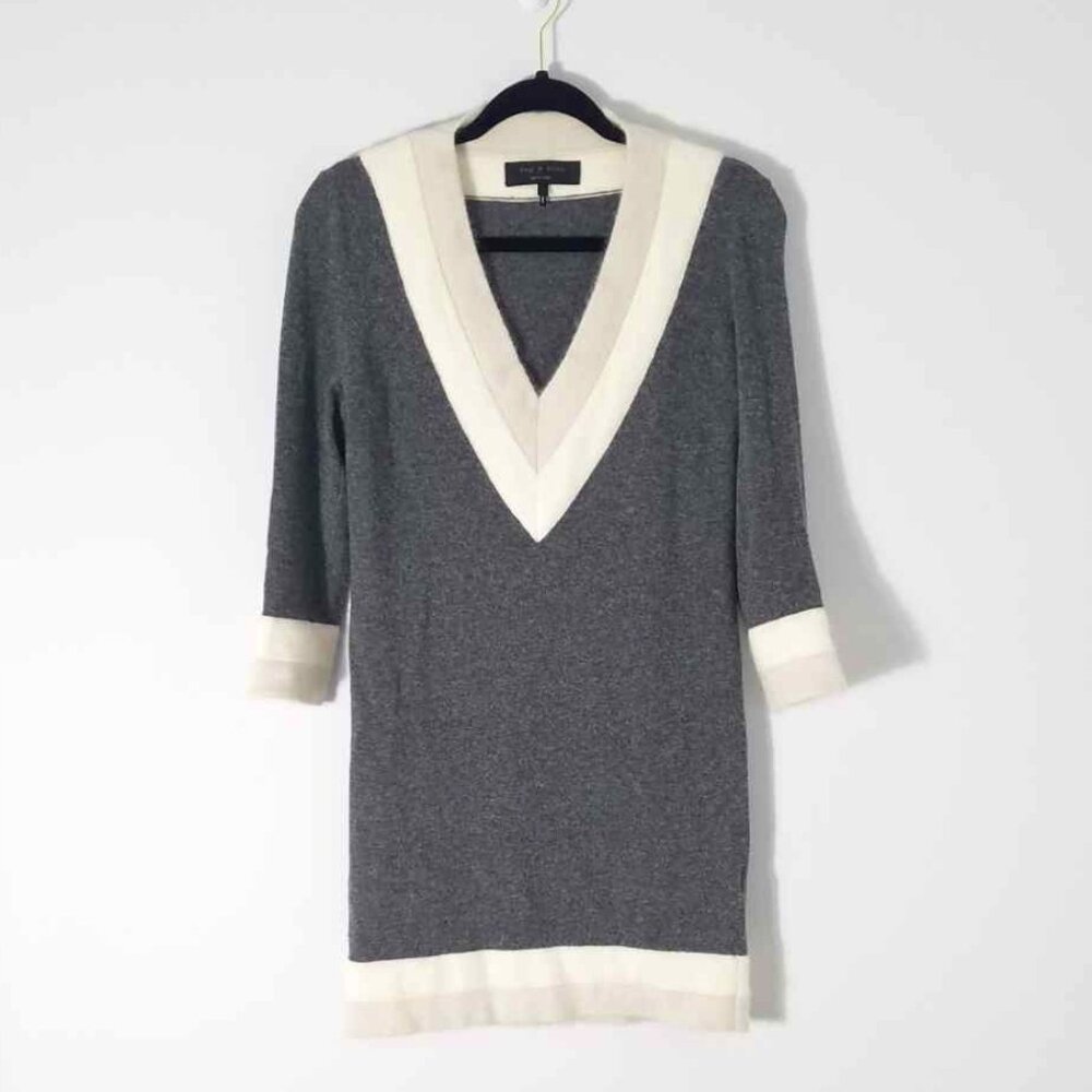 Rag & Bone Grey V-Neck Sweater Dress Angora Wool Academia XS